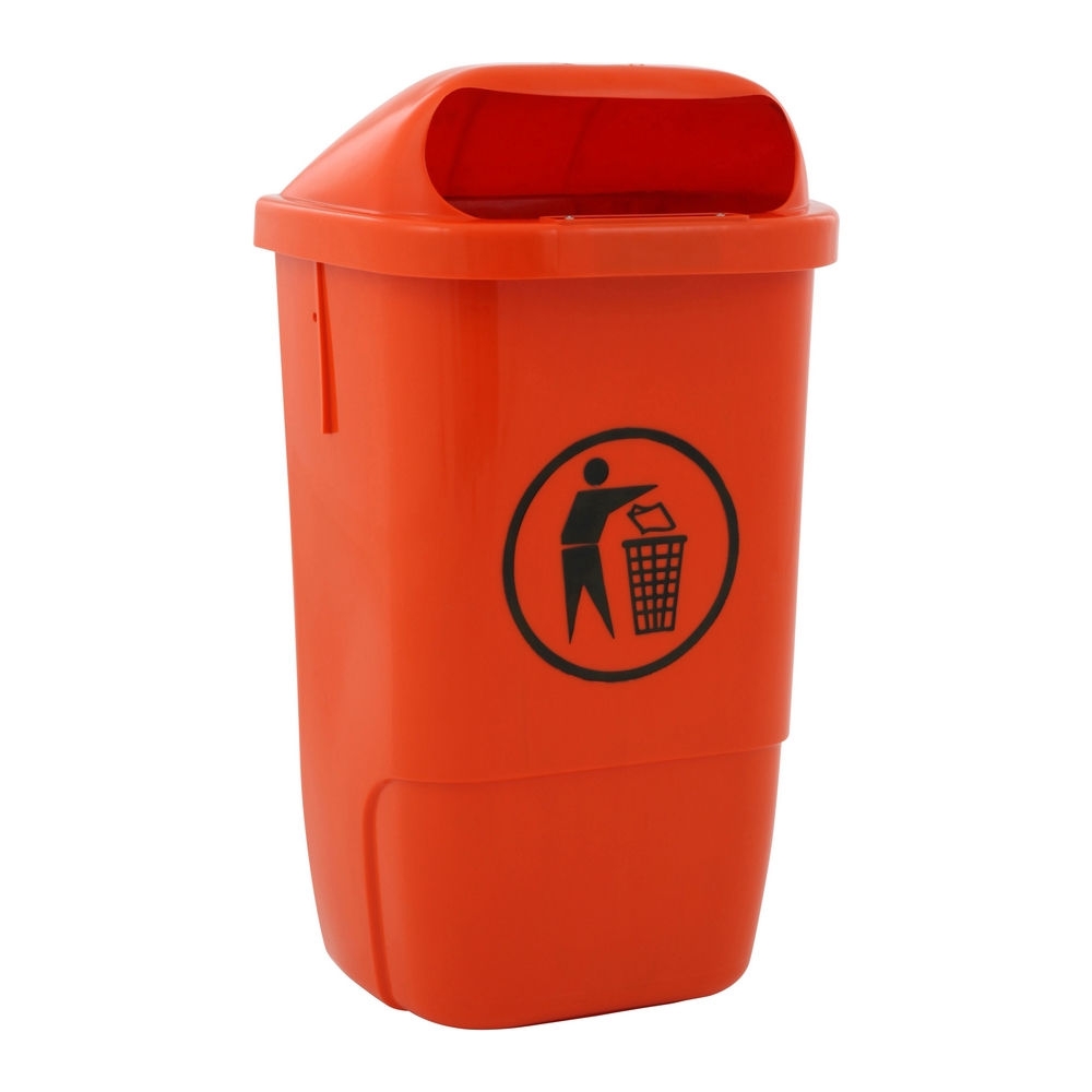 Afvalbak voor wand/paalbevestiging 50 ltr. oranje afbeelding