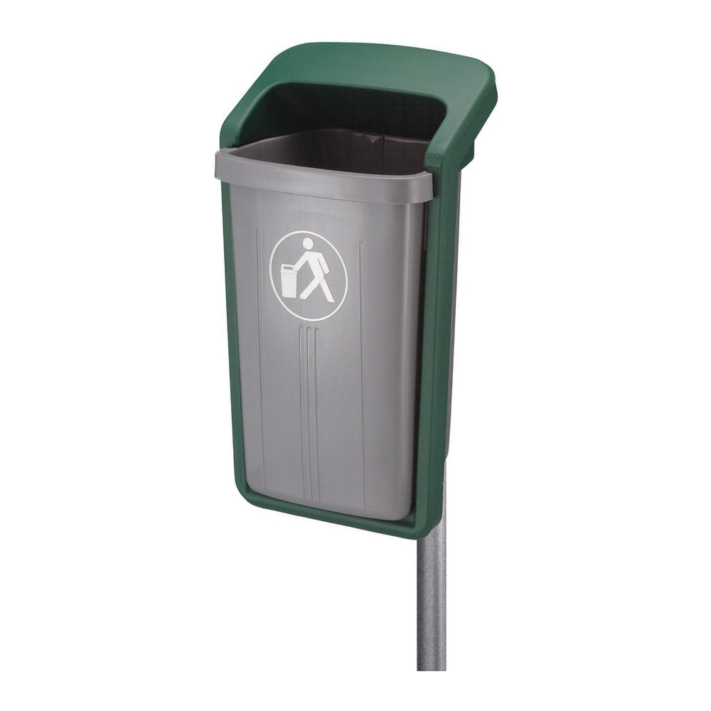 Afvalbak voor wand/paalbevestiging grijs/groen afbeelding
