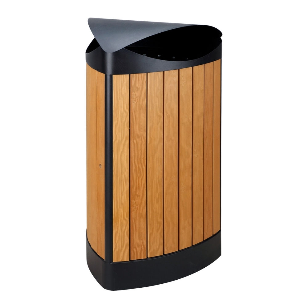 Buitenafvalbak 60 ltr driehoekig zwart/houtlook afbeelding