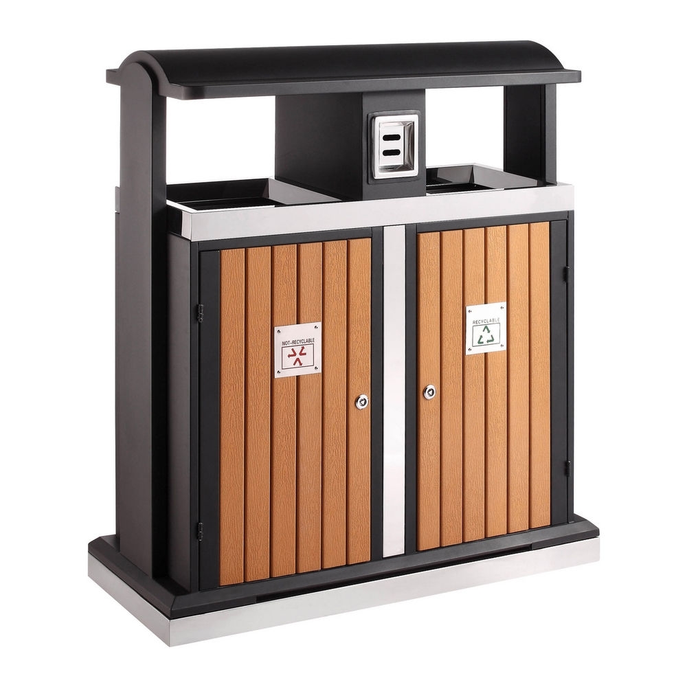 Buitenafvalbak afvalscheiding 2 x 50 liter houtlook afbeelding