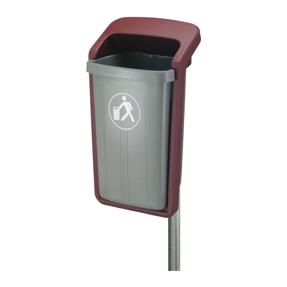Afvalbak voor wand/paalbevestiging grijs/bordeaux afbeelding