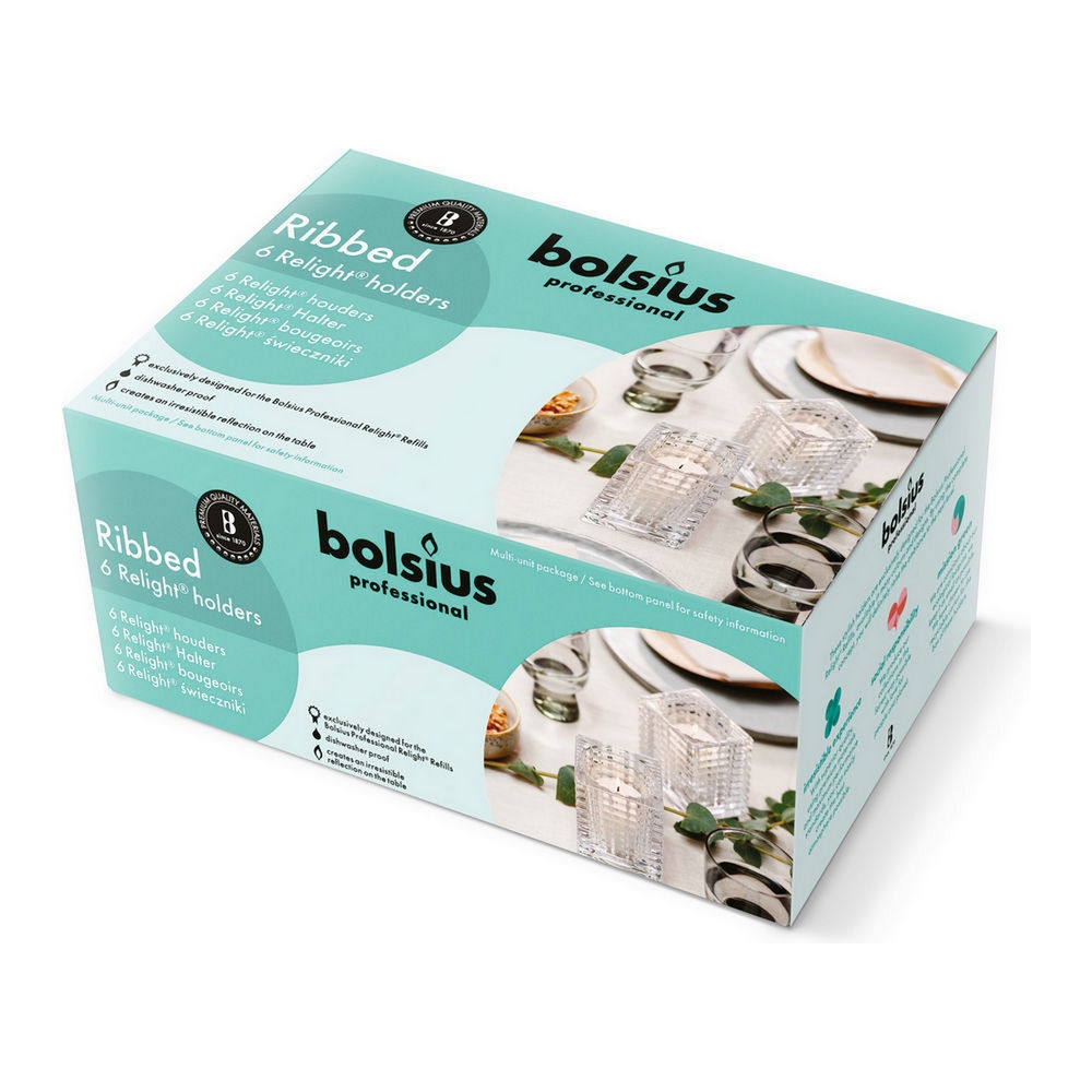 Bolsius | Professional Relight Houder Ribbed Transparant | 6 stuks afbeelding